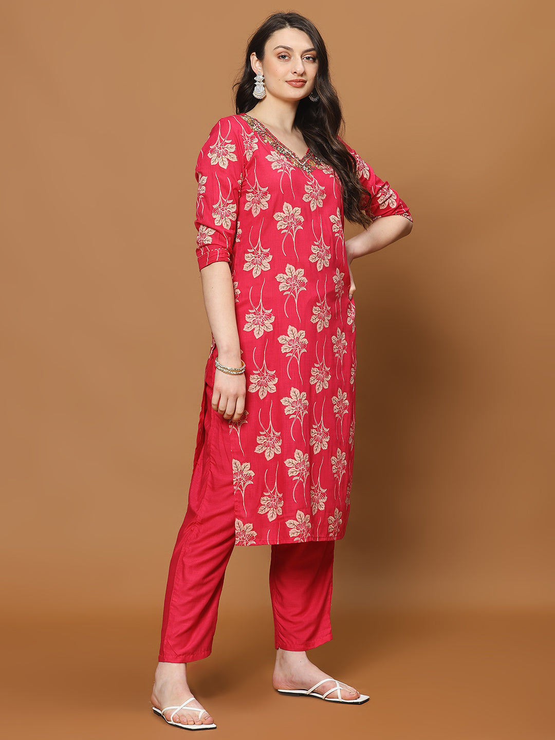 Printed Cotton Blend Kurta With Pants &amp; Dupatta