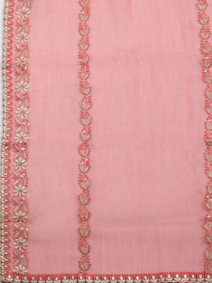 Embroidered Organza Unstitched Suit With Pant &amp; Dupatta