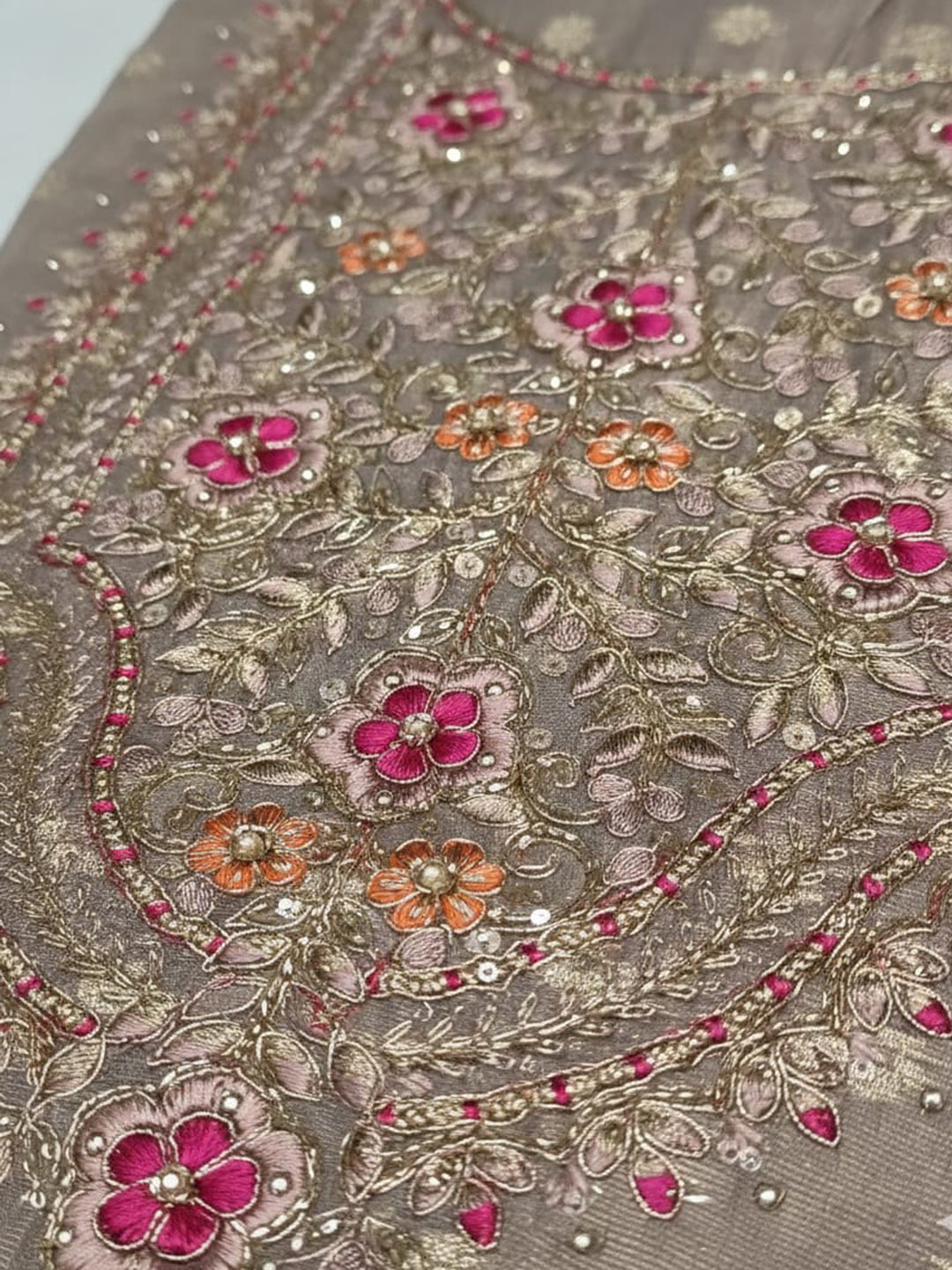 Embroidered Chanderi Unstitched Suit With Pant &amp; Dupatta