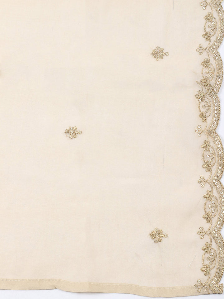 Embroidered Chanderi Unstitched Suit With Pant &amp; Dupatta