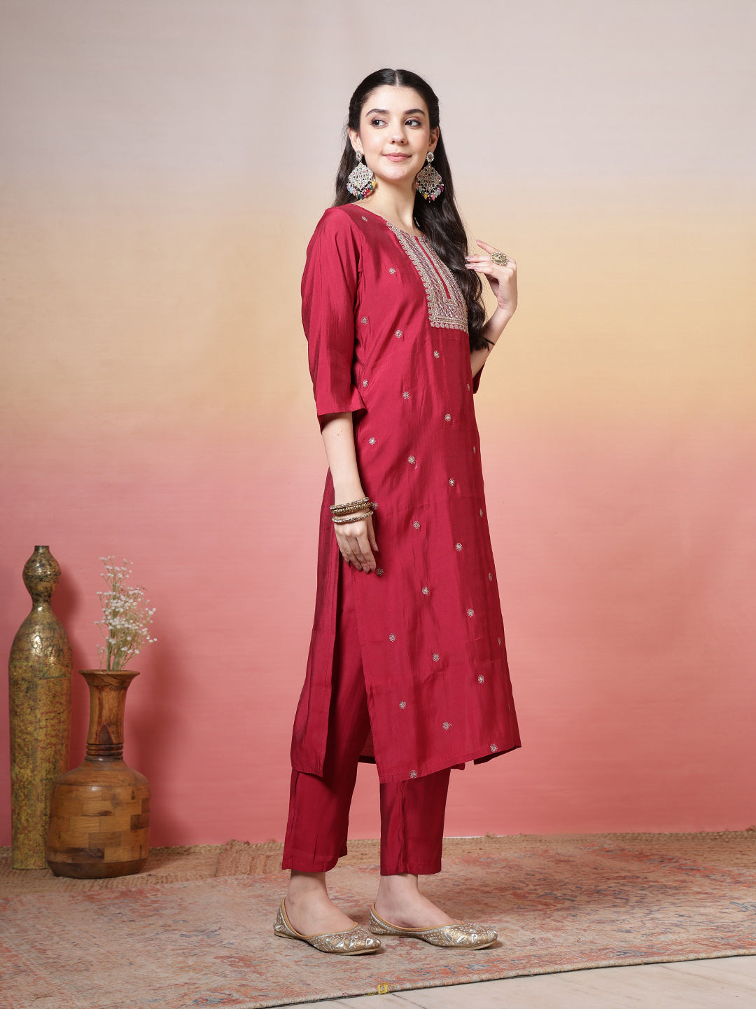 Printed Chanderi Kurta With Pants &amp; Dupatta