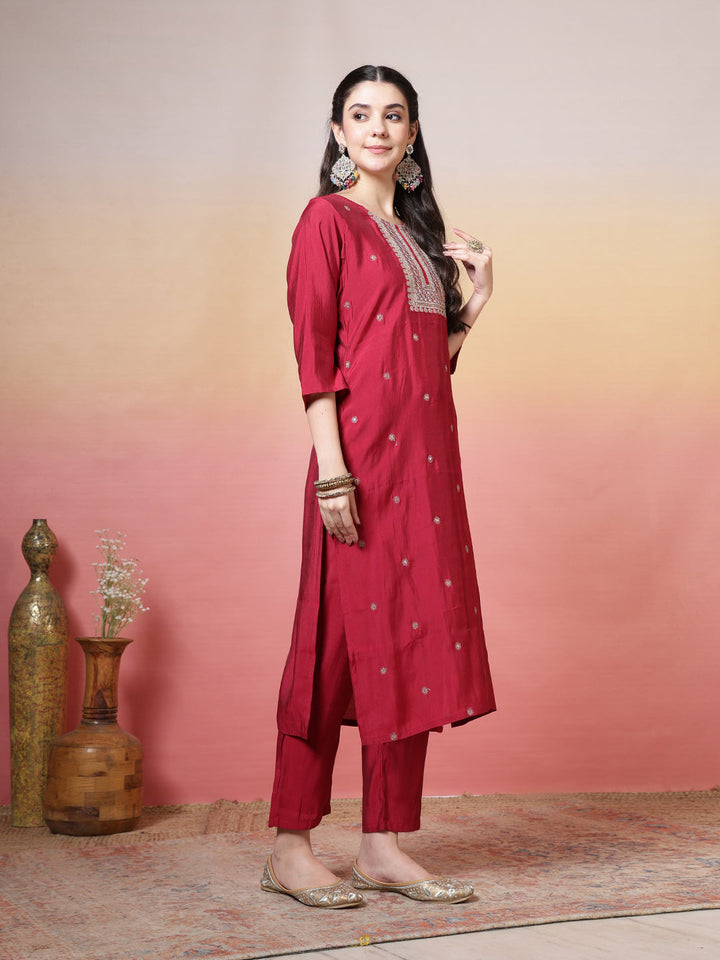 Printed Chanderi Kurta With Pants &amp; Dupatta