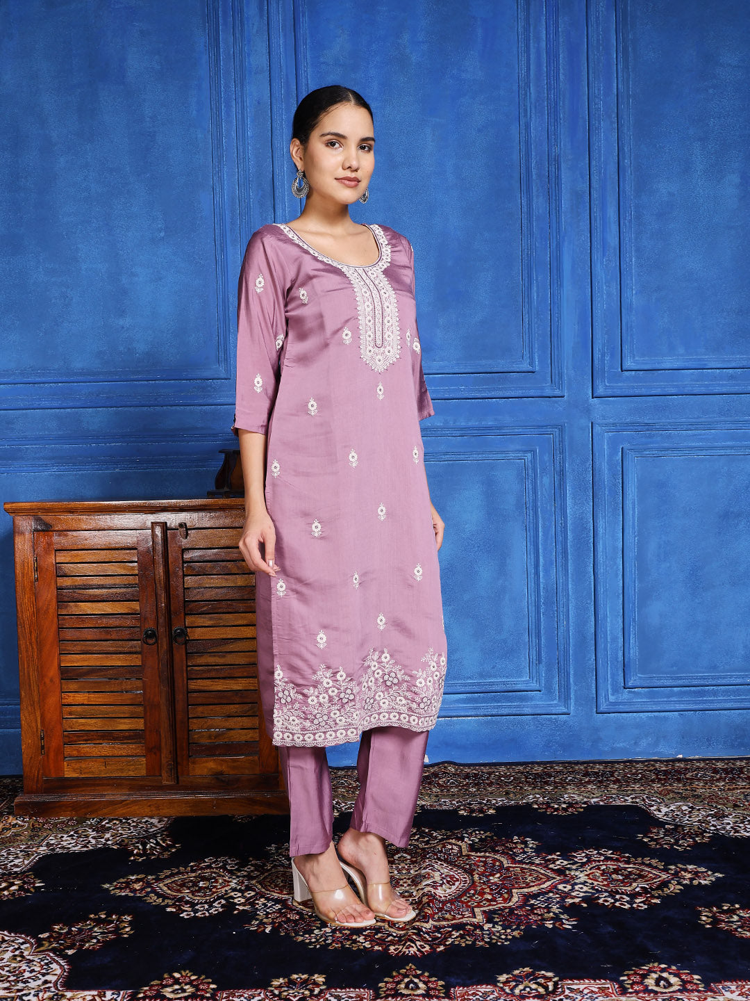 Printed Cotton Blend Kurta With Pants & Dupatta