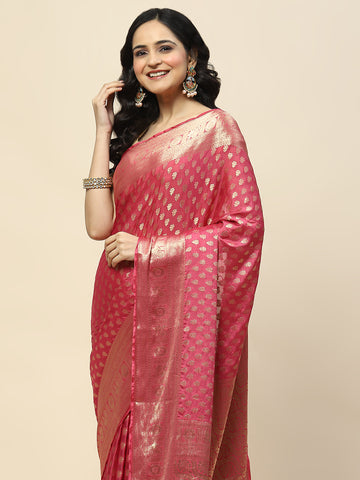 Zari Border Booti Woven Crepe Saree