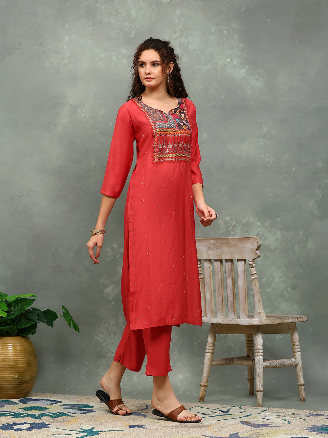 Printed Cotton Blend Kurta With Pants & Dupatta