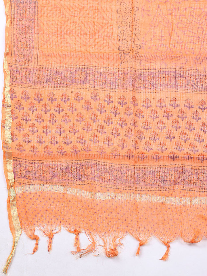 Printed Cotton Blend Unstitched Suit With Pant &amp; Dupatta