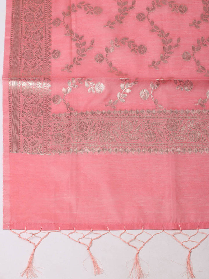 Woven Design Chanderi Unstitched Suit With Pant &amp; Dupatta