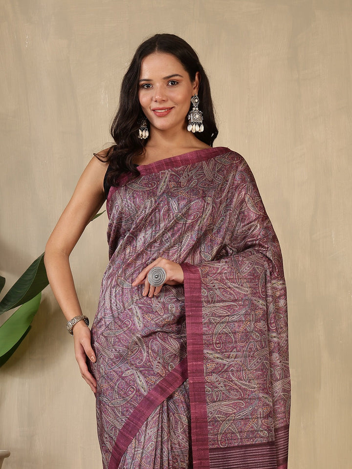 Printed Tussar Silk Saree