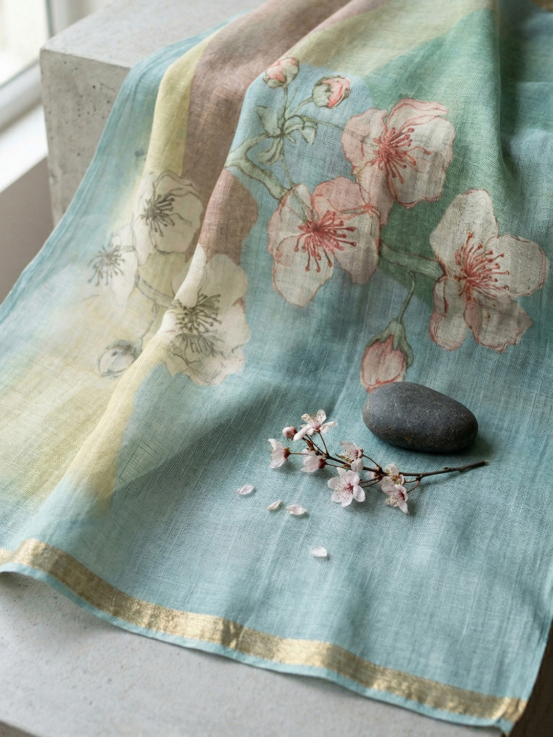 Embroidered Linen Blend Unstitched Suit With Pant &amp; Dupatta