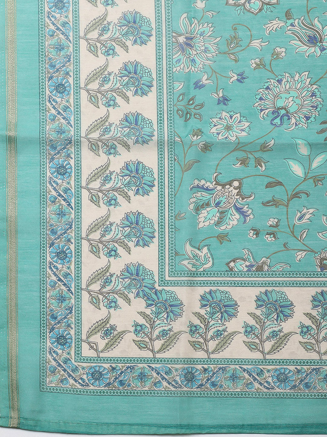 Printed Chanderi Unstitched Suit With Pant &amp; Dupatta