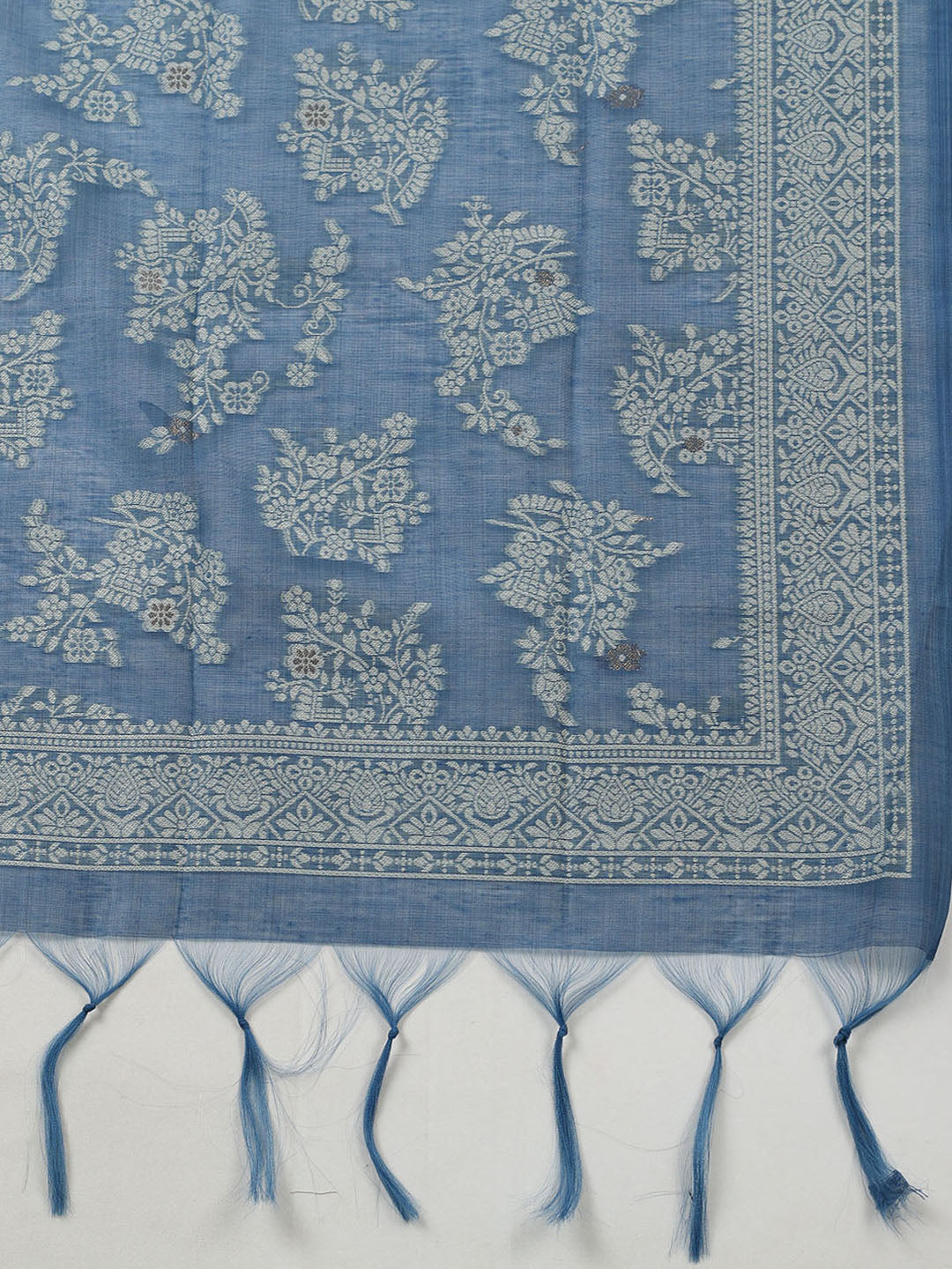 Printed Chanderi Unstitched Suit With Pant &amp; Dupatta