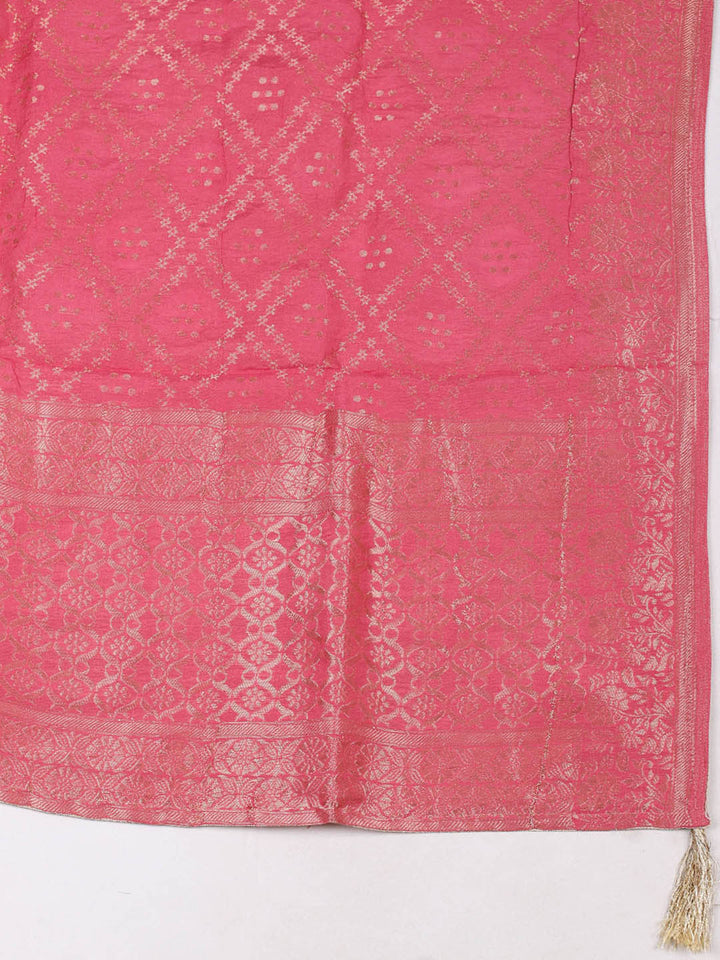 Embroidered Chanderi Unstitched Suit With Pant &amp; Dupatta