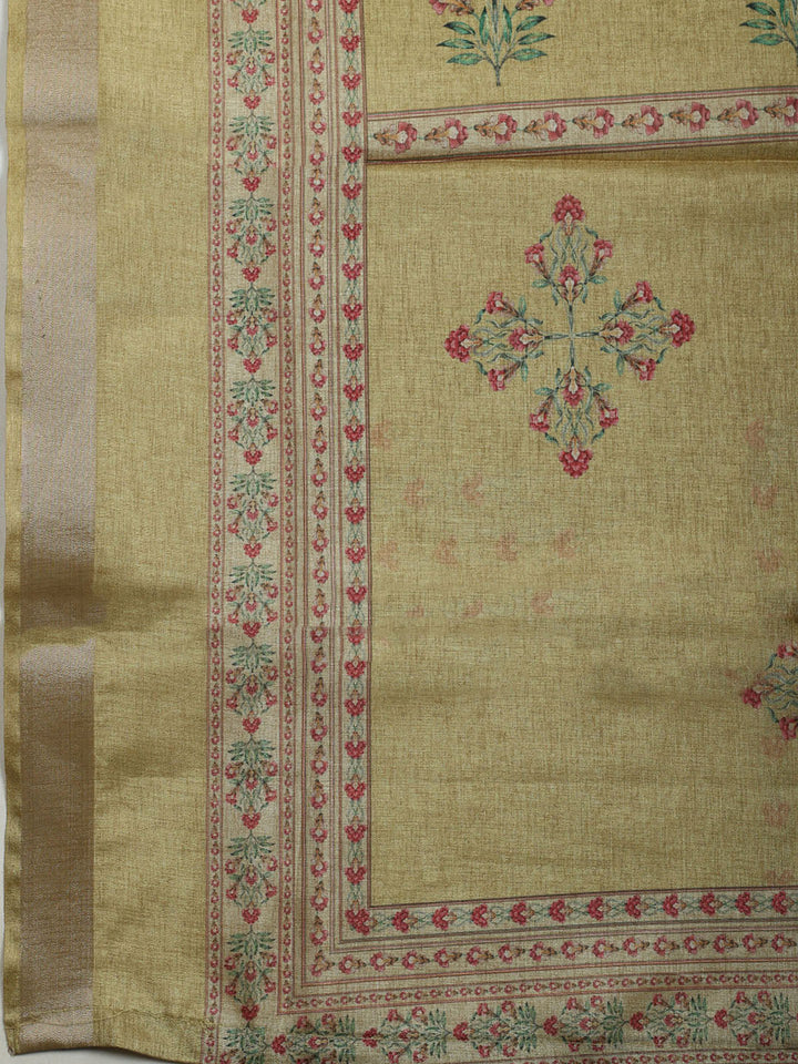 Embroidered Art Silk Unstitched Suit With Dupatta