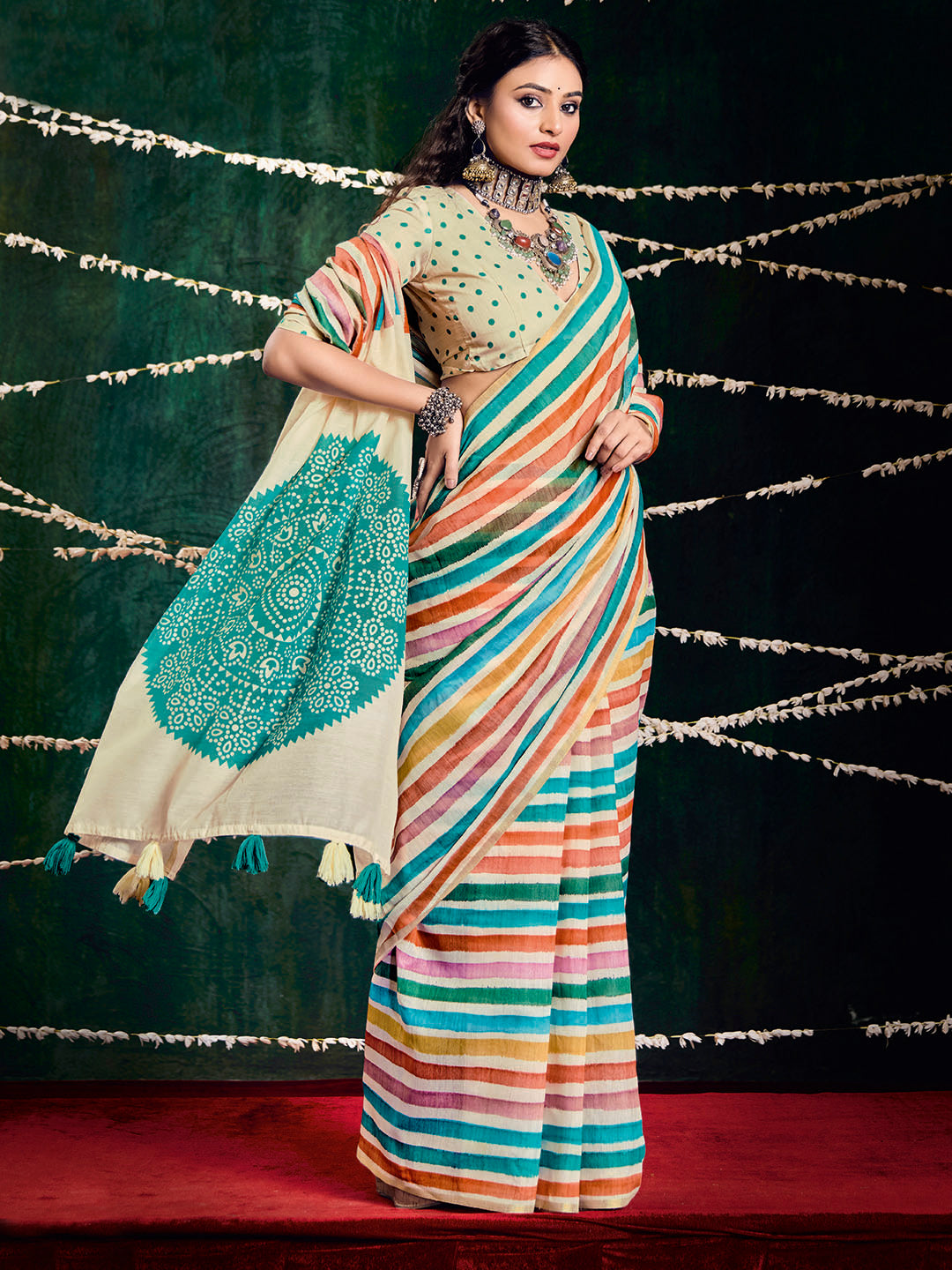 Check Printed Chanderi Saree