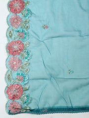 Embroidered Chanderi Rama Green Unstitched Suit With Pant & Dupatta