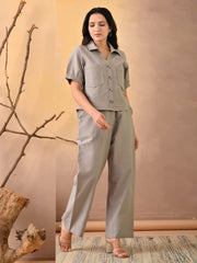 Plain Cotton Blend Shirt With Pant