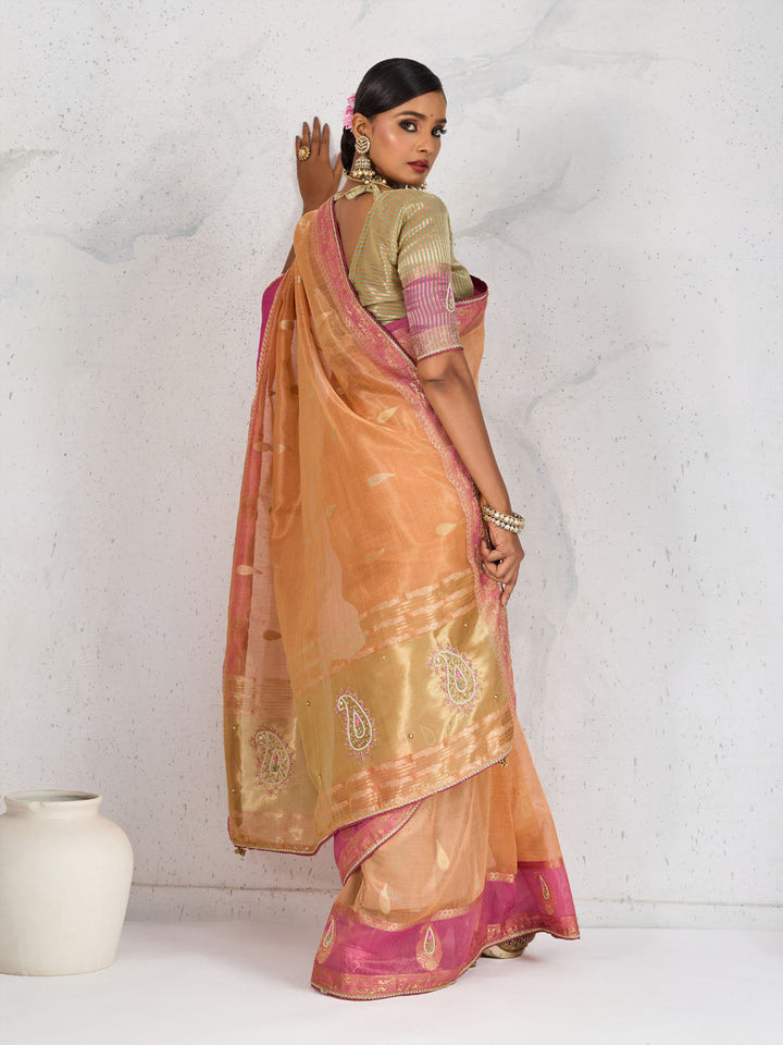 Embroidered Tissue Linen Saree