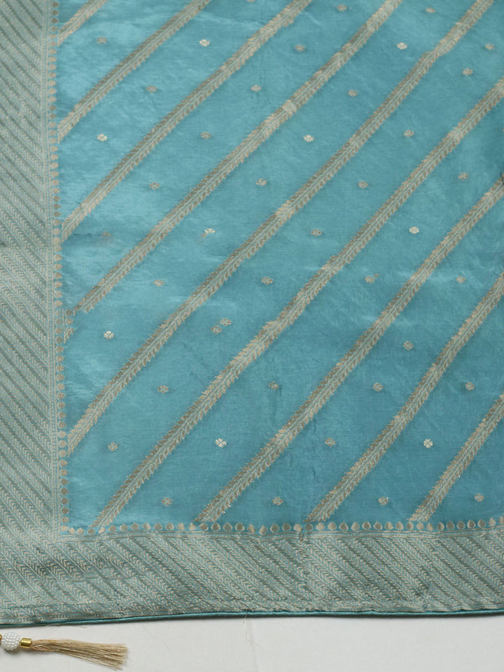 Embroidered Chanderi Unstitched Suit With Pant &amp; Dupatta