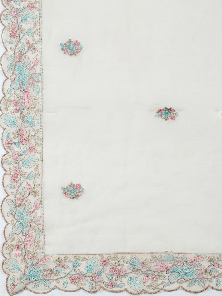Embroidered Chanderi Unstitched Suit With Pant &amp; Dupatta