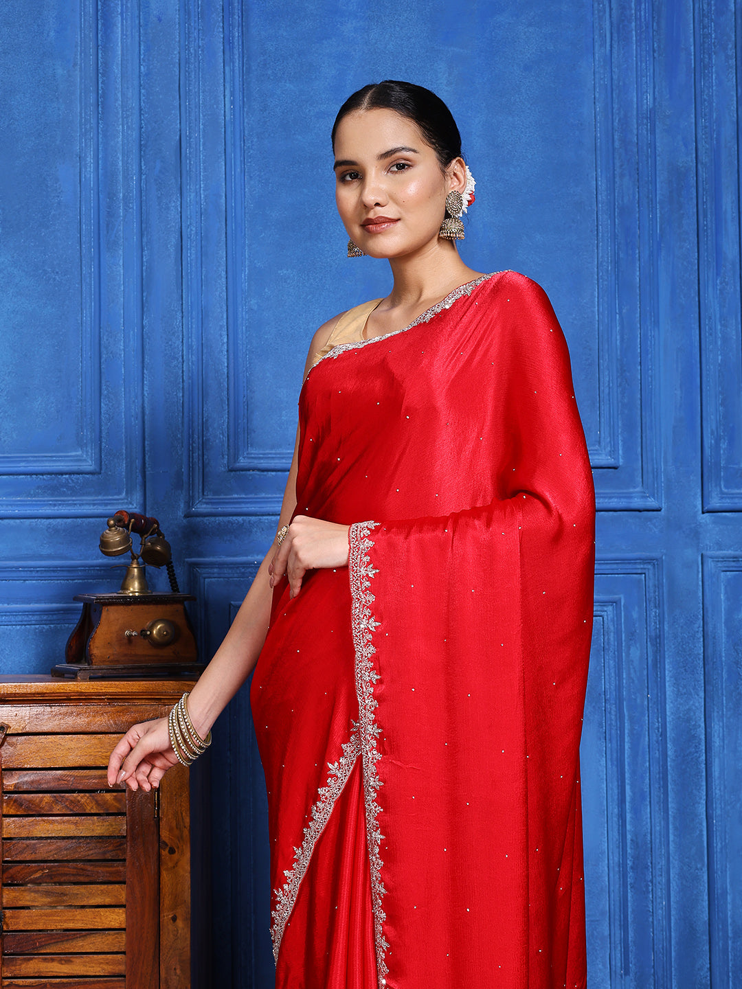 Stone Embroidered Chinon Saree