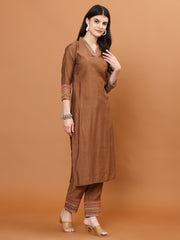 Neck Embroidery Muslin Kurta With Pants & Dupatta