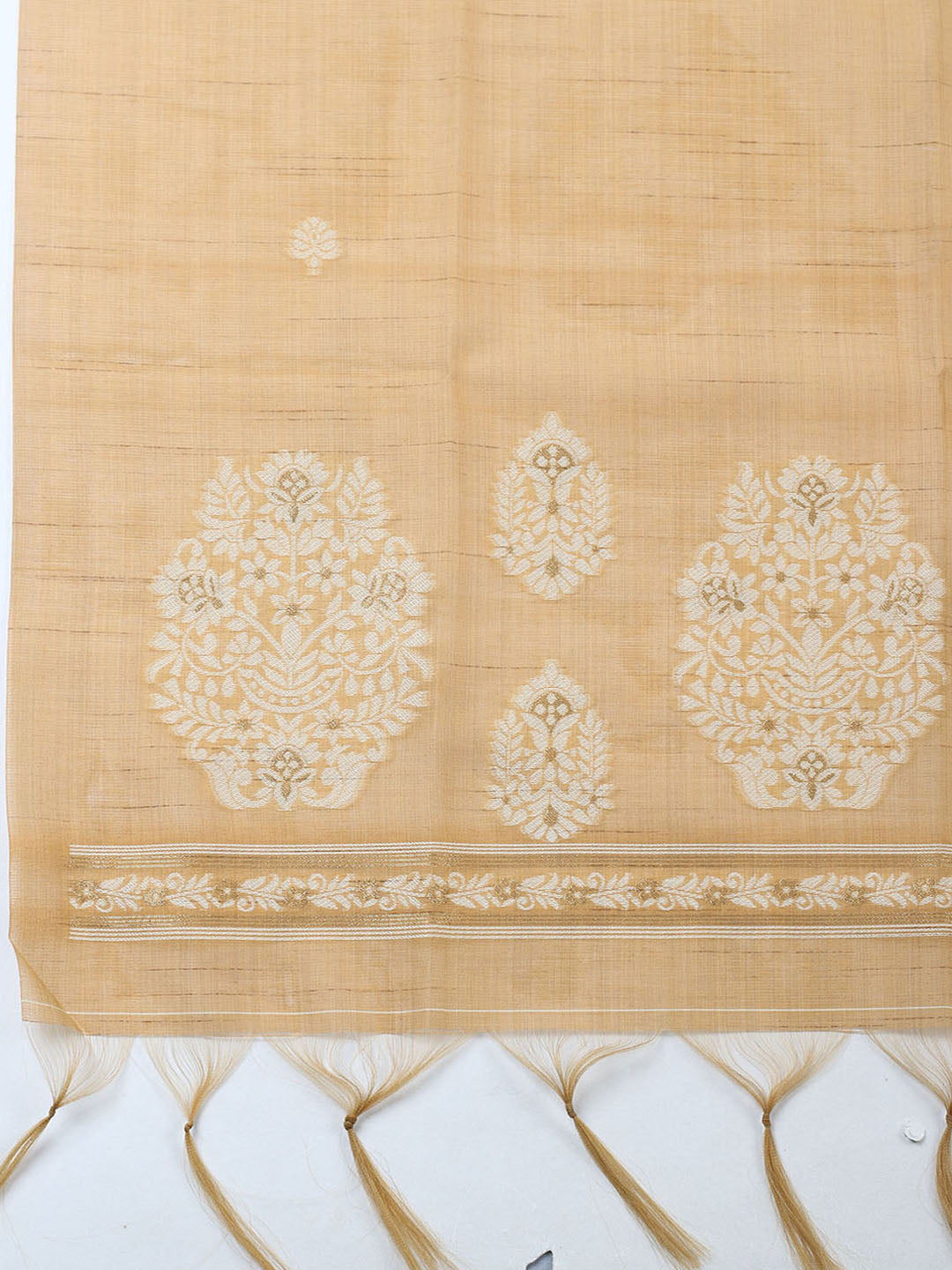 Printed Chanderi Unstitched Suit With Pant &amp; Dupatta