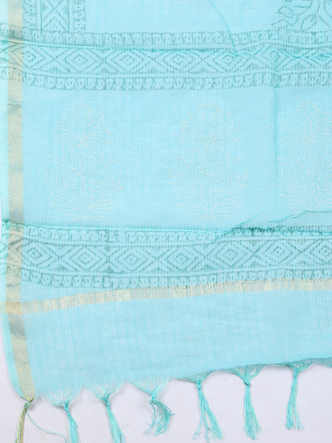 Printed Cotton Blend Unstitched Suit With Pant &amp; Dupatta
