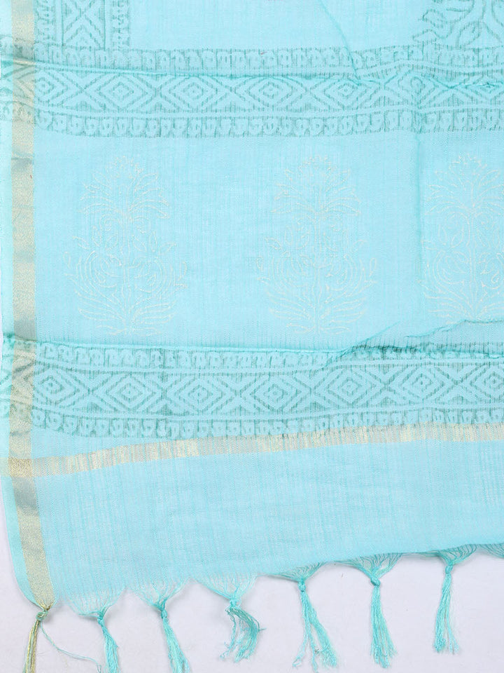 Printed Cotton Blend Unstitched Suit With Pant &amp; Dupatta