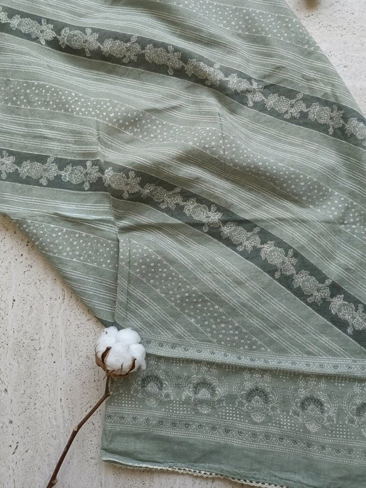 Printed Cotton Blend Unstitched Suit With Pant &amp; Dupatta