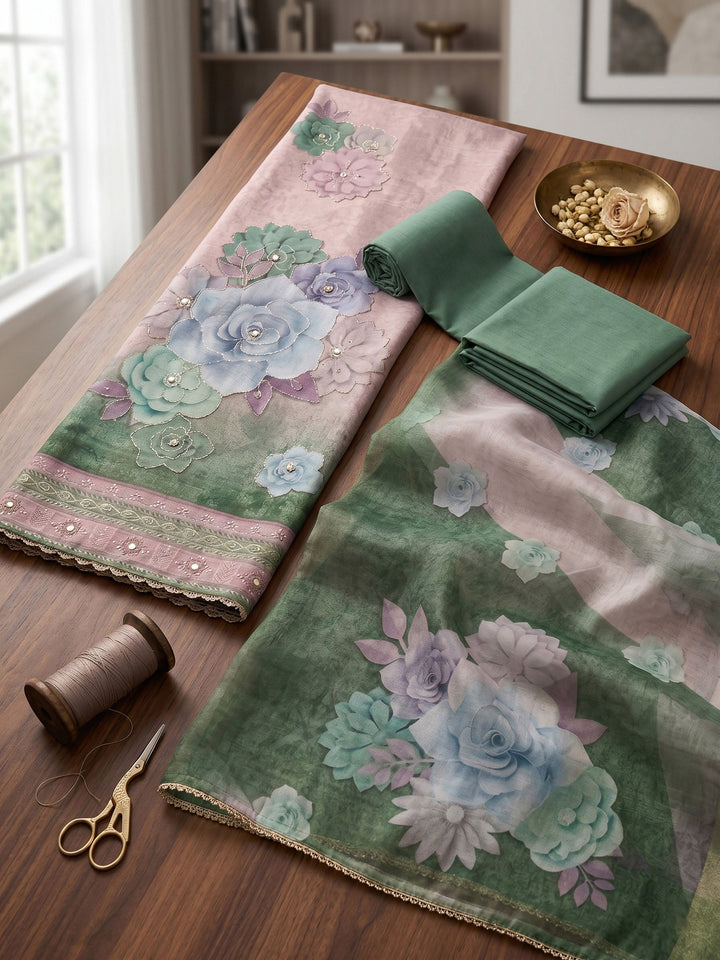 Printed Chanderi Unstitched Suit With Dupatta