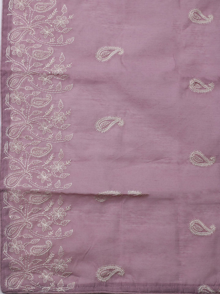 Embroidered Chanderi Unstitched Kurta With Pant &amp; Dupatta