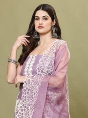 Neck Embroidered Chanderi Unstitched Suit Piece With Dupatta