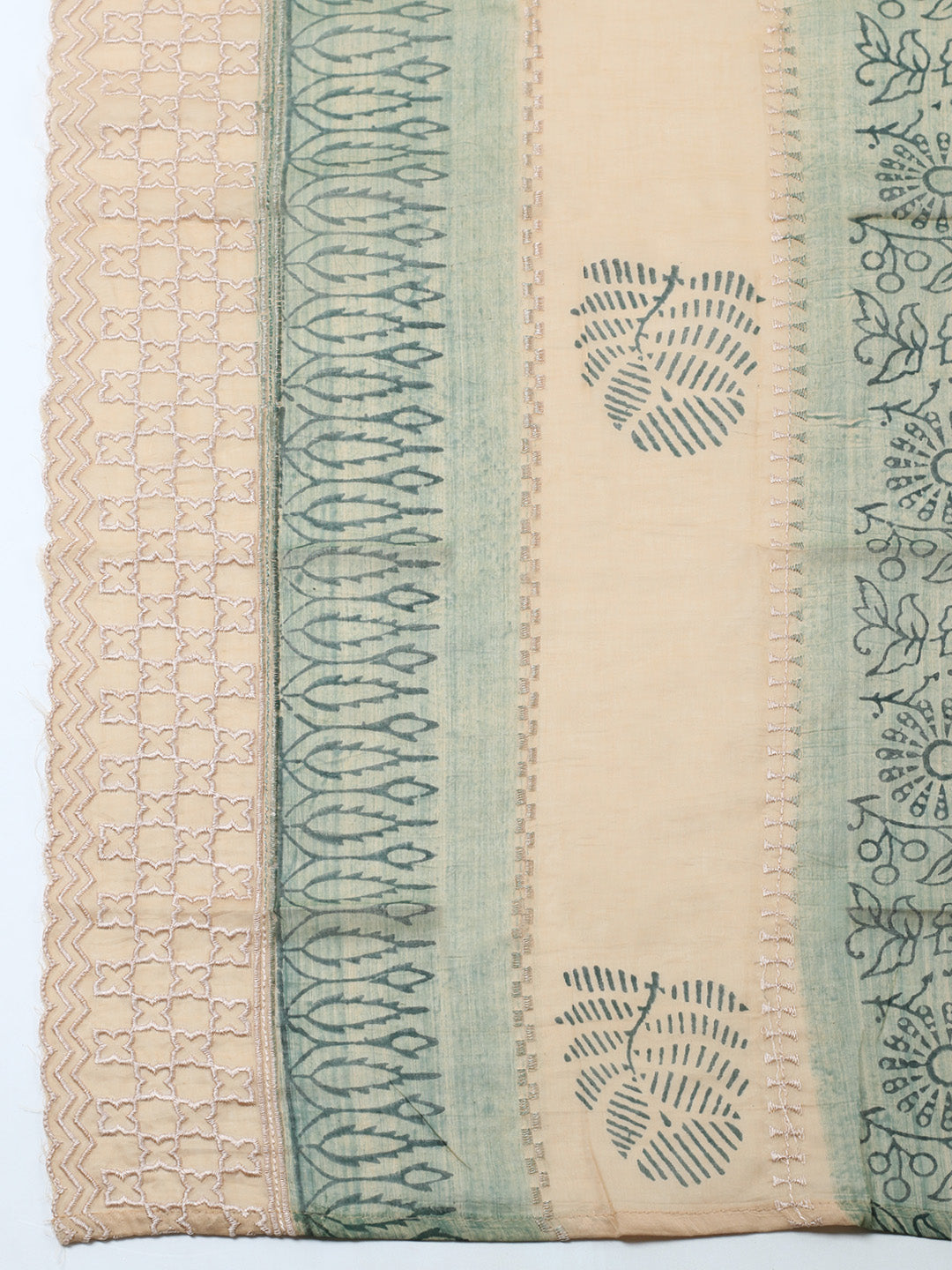 Embroidered Cotton Blend Unstitched Suit With Pant &amp; Dupatta