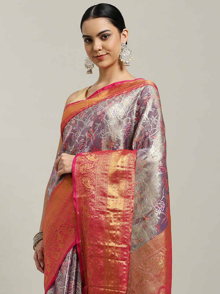 Woven Brodcade Zari Jaal Art Silk Saree