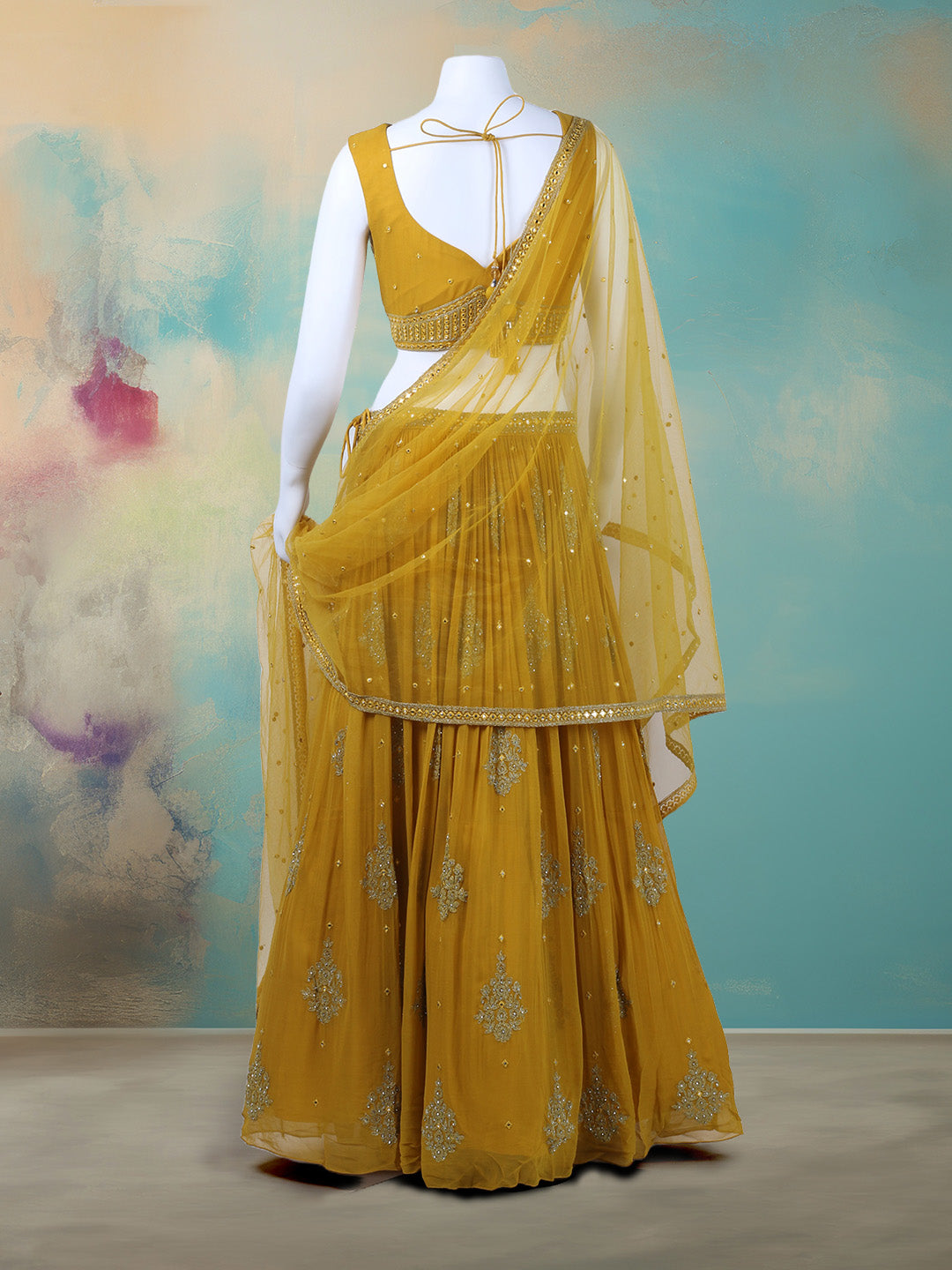 Resham Mirror Work Georgette Choli With Lehenga & Dupatta