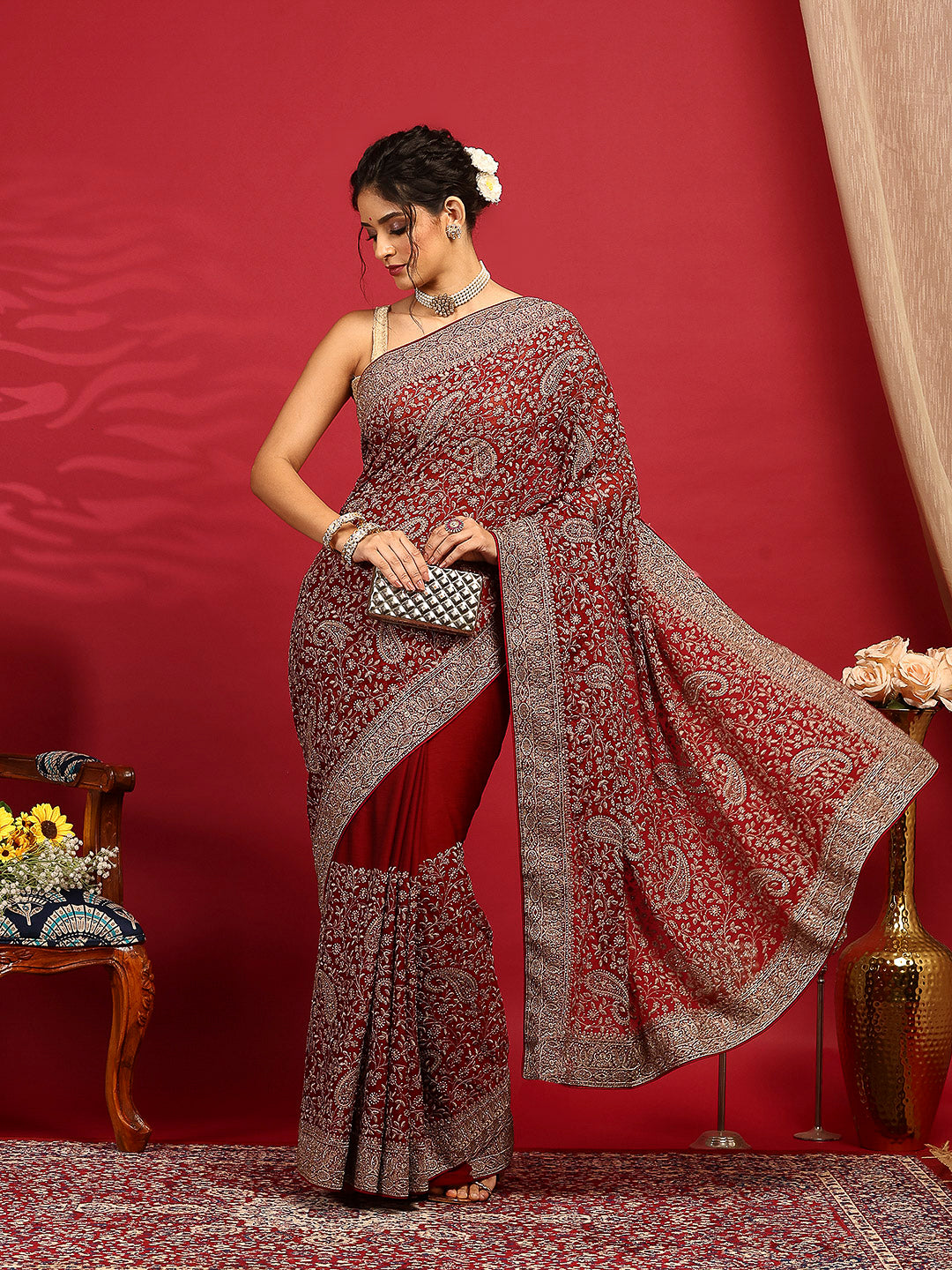 Embroidered Georgette Saree