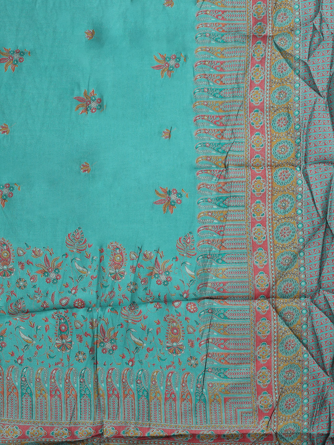 Printed Cotton Blend Unstitched Suit With Pant &amp; Dupatta