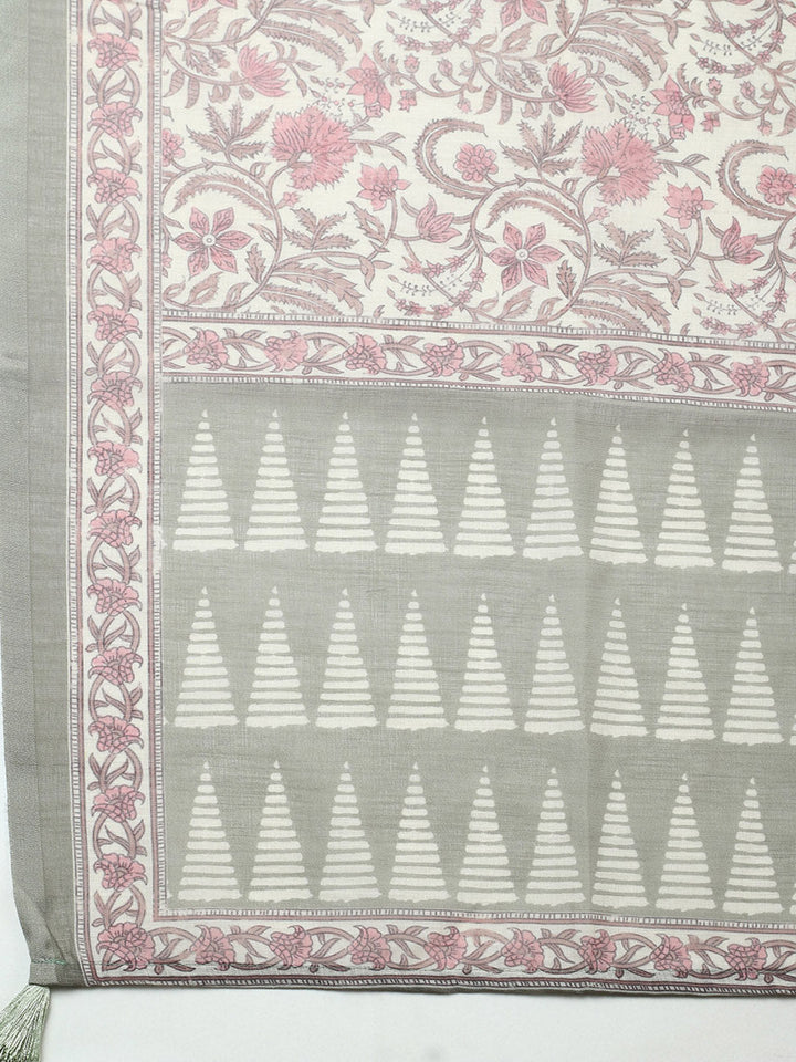 Embroidered Cotton Blend Unstitched Suit With Pant &amp; Dupatta