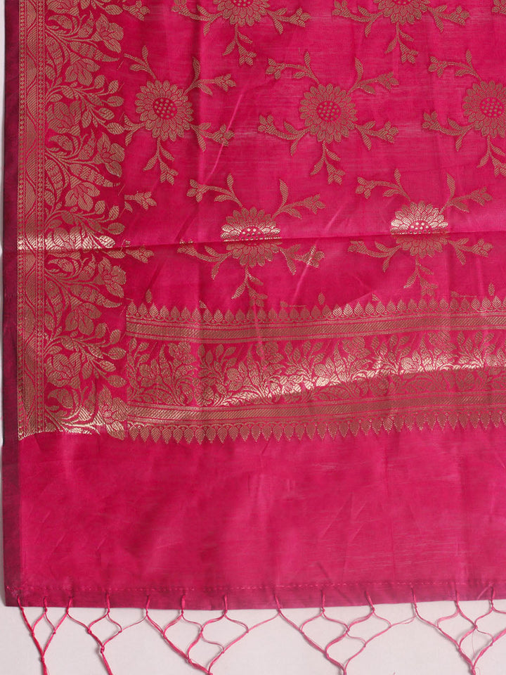 Woven Design Chanderi Unstitched Suit With Pant &amp; Dupatta
