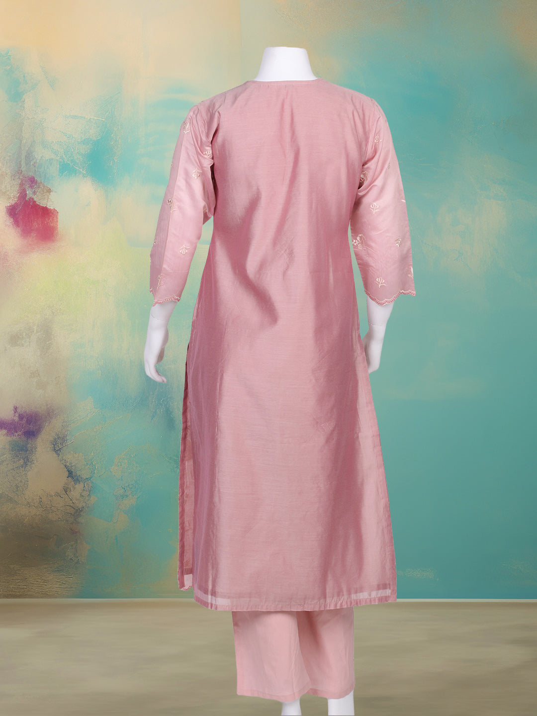 Embroidered Chanderi Kurta With Pant & Dupatta