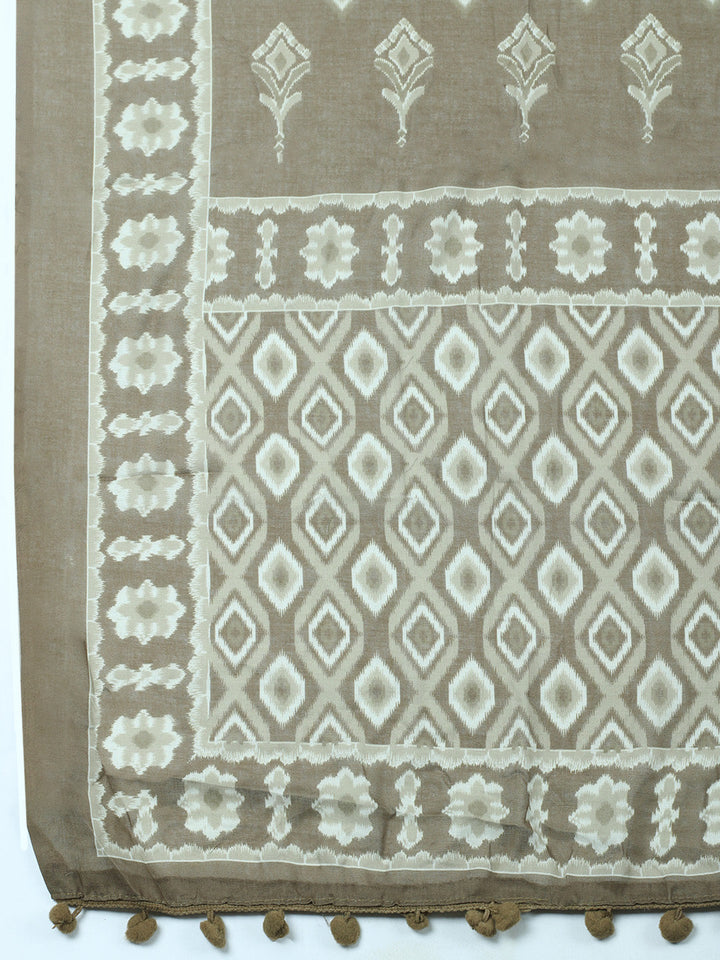 Printed Cotton Blend Unstitched Suit With Pant &amp; Dupatta