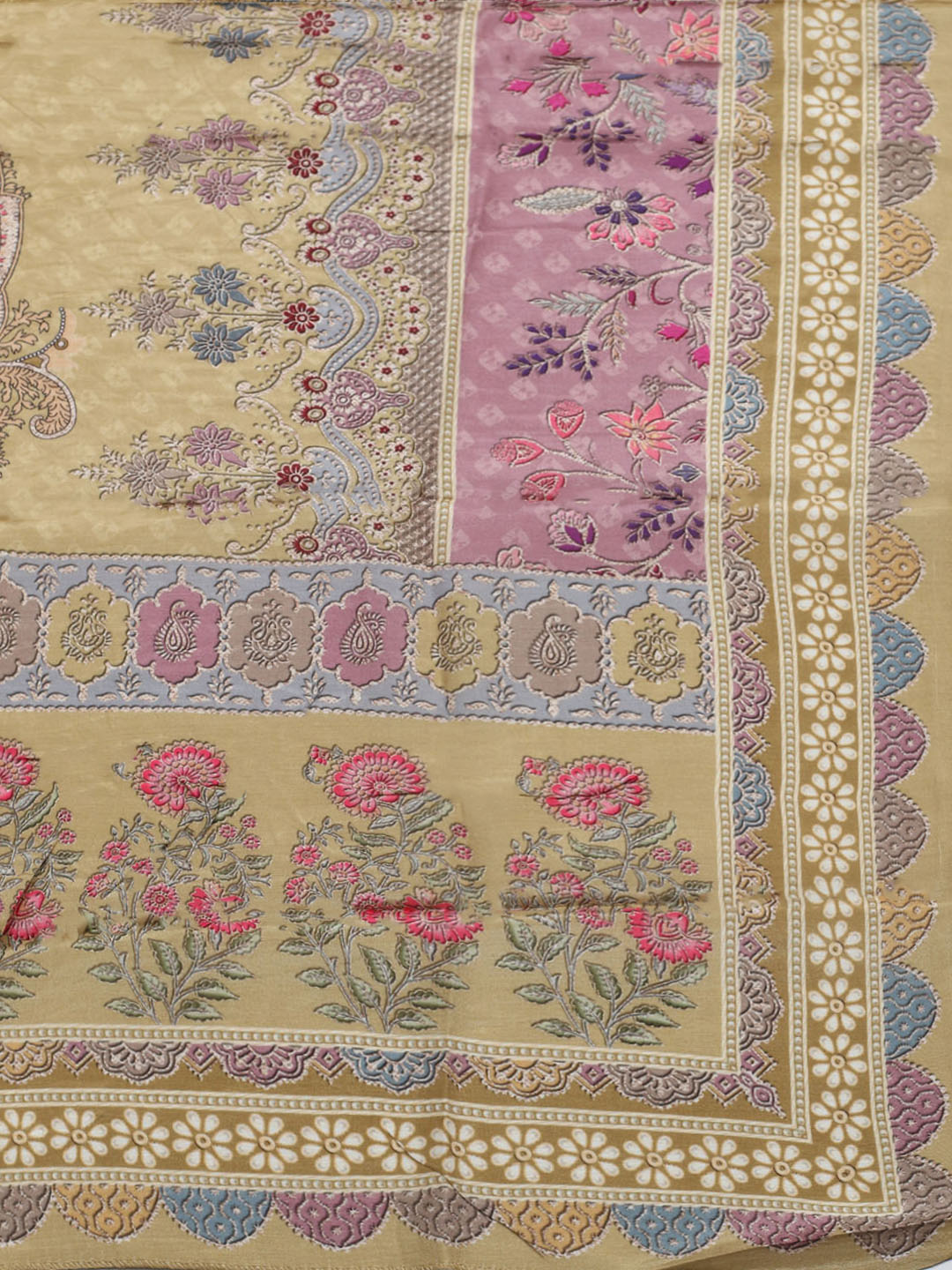 Embroidered Muslin Unstitched Suit With Pant &amp; Dupatta