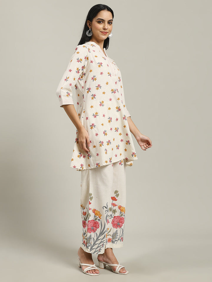 Printed Cotton Blend Kurta With Pants