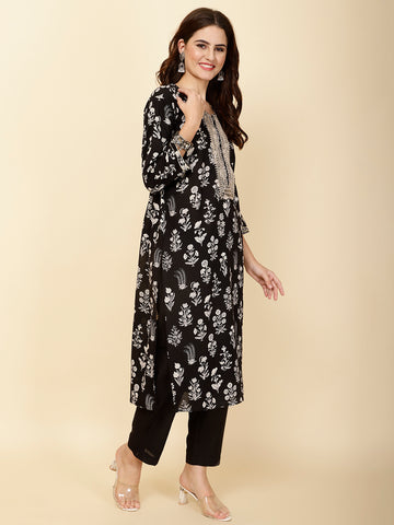 Neck Embroidery & Printed Cotton Kurta Set