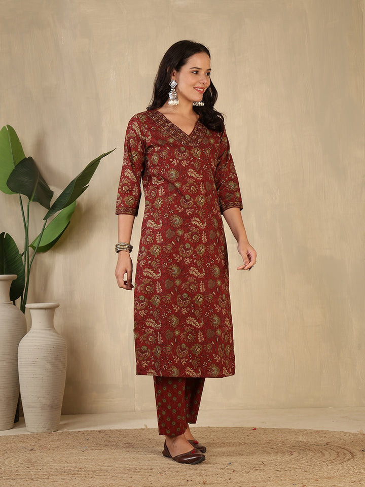 Printed Cotton Blend Suit With Pant &amp; Dupatta