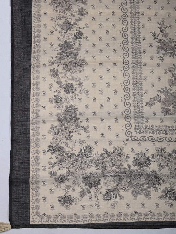 Embroidered Linen Blend Unstitched Suit With Pant &amp; Dupatta