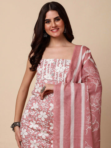 Neck Patti Printed Cotton Unstitched Suit With Dupatta