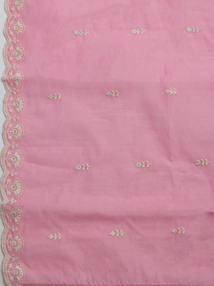 Embroidered Chanderi Unstitched Kurta With Pant &amp; Dupatta