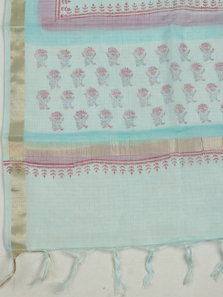 Printed Cotton Unstitched Suit With Pant &amp; Dupatta
