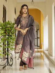 Embroidered Art Silk Kurta With Pant & Dupatta